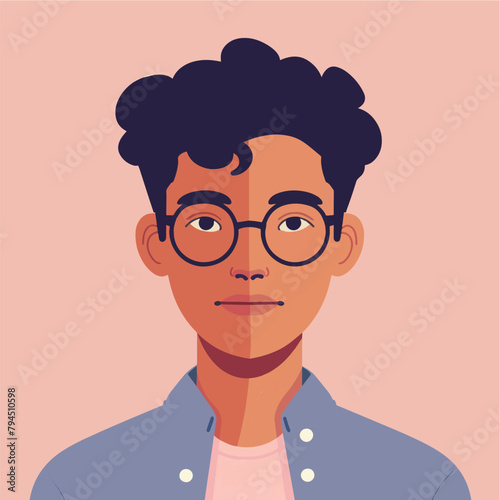 Diverse people portrait, flat style vector design illustration of young man