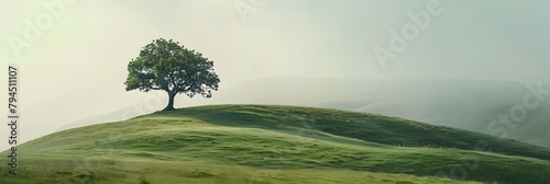 Lone tree on grassy hillside 