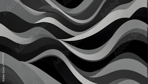  a dynamic vector backdrop featuring abstract waves in shades of black and grey, artfully integrating negative space Generative AI photo