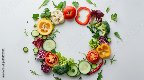 Top view of circle of cut vegetables isolated on white © Food Cart