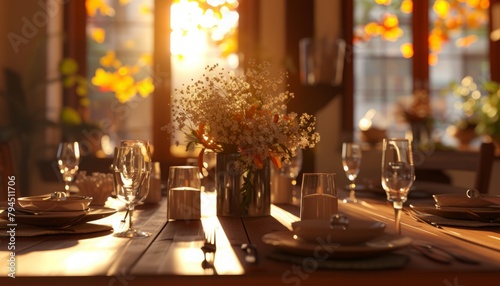 Luxury restaurant's elegant table setting. Select ive focus enhances sophistication. 🍽️✨ #FineDining photo