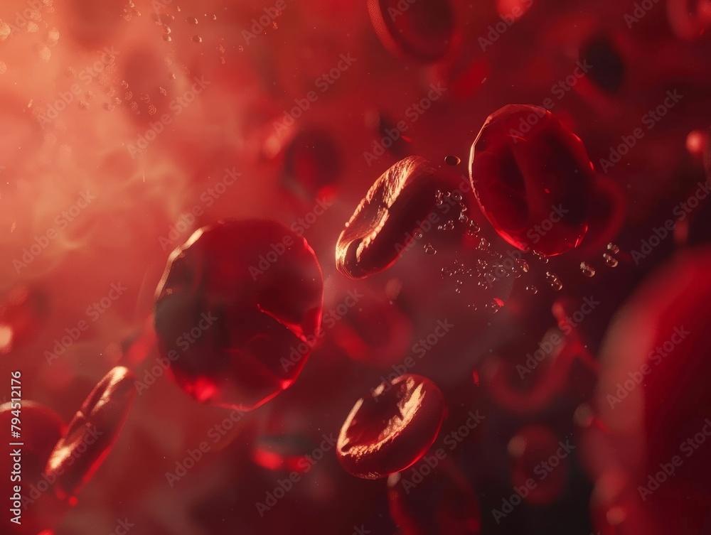 World Blood Donor Day. 3d illustration of many blood cells. Red blood cells with sparkling highlights in a dark background. World Blood Donor Day. 3d illustration of many blood cells. Red blood cells with sparkling highlights in a dark background.