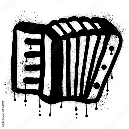 Accordion instrument graffiti drawn with black spray paint