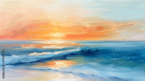 Sweeping Ocean Sunset Canvas Painting - Tranquil Seascape with Warm Hues Ideal for Relaxing Wall Art and Home Decor