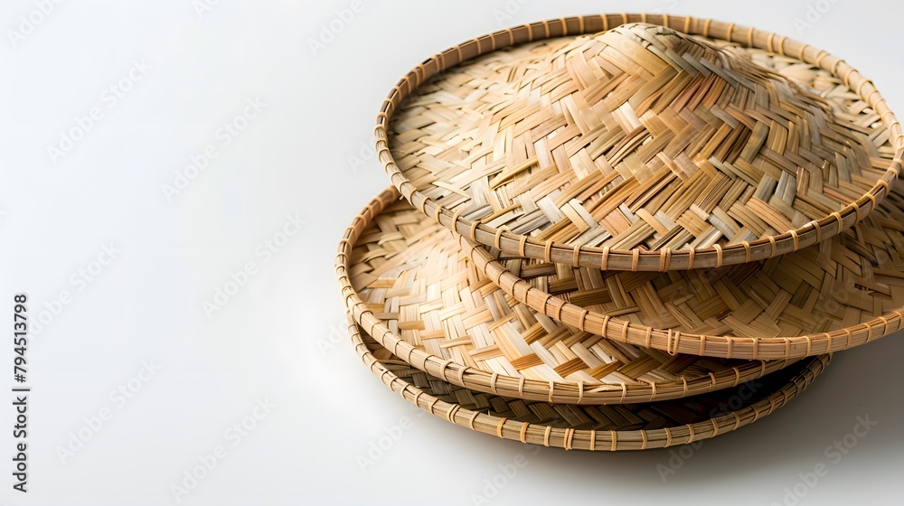 woven bamboo hats on a white background woven bamboo hats on a white background
