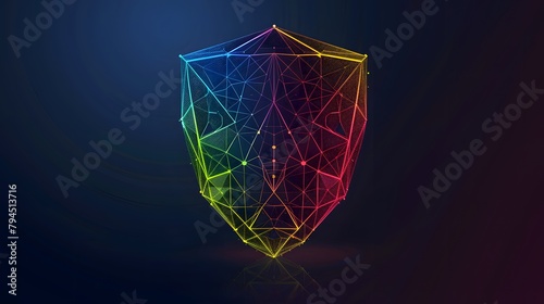 low poly design guard shield symbol isolated on dark blue background. Cyber ​​security. data protection concept. Modern wireframe design vector illustration... Green, red, yellow, pink, blue, orange 
