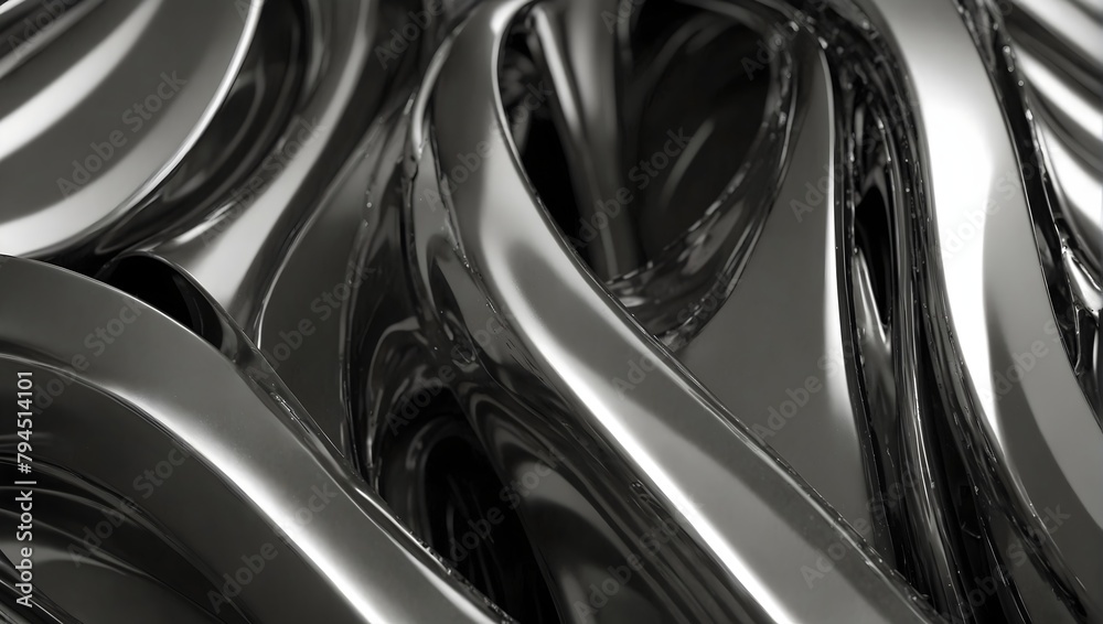 3D-rendered chrome metallic band resembling a flowing abstract metal shape Generative AI