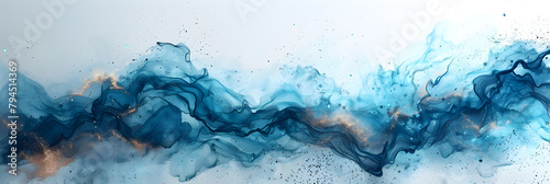 Turquoise and blue watercolor paint marble on transparent background.