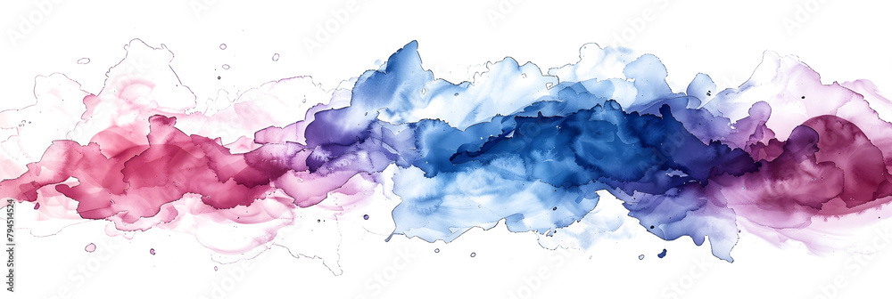 Pastel pink and blue watercolor paint brush on transparent background.