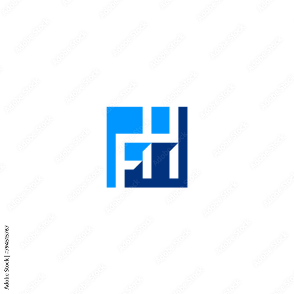 FH monogram logo inside square shape with blue tone color. FH monogram logo inside square shape with blue tone color.