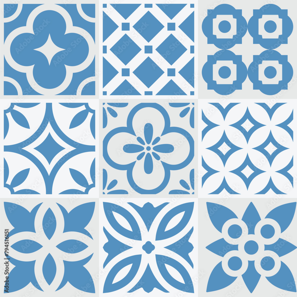Fototapeta premium Set Decorative Blue Tile