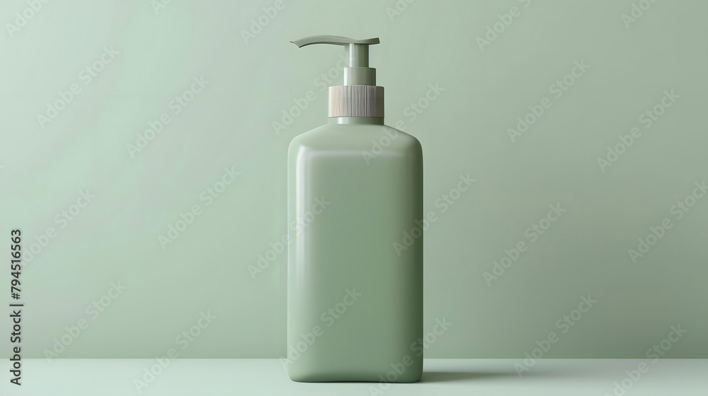White Shampoo or liquid soap bottle mockup with pump for cosmetic products.on light green background. Front view. Natural Organic Spa Cosmetic concept. White Shampoo or liquid soap bottle mockup with pump for cosmetic products.on light green background. Front view. Natural Organic Spa Cosmetic concept.