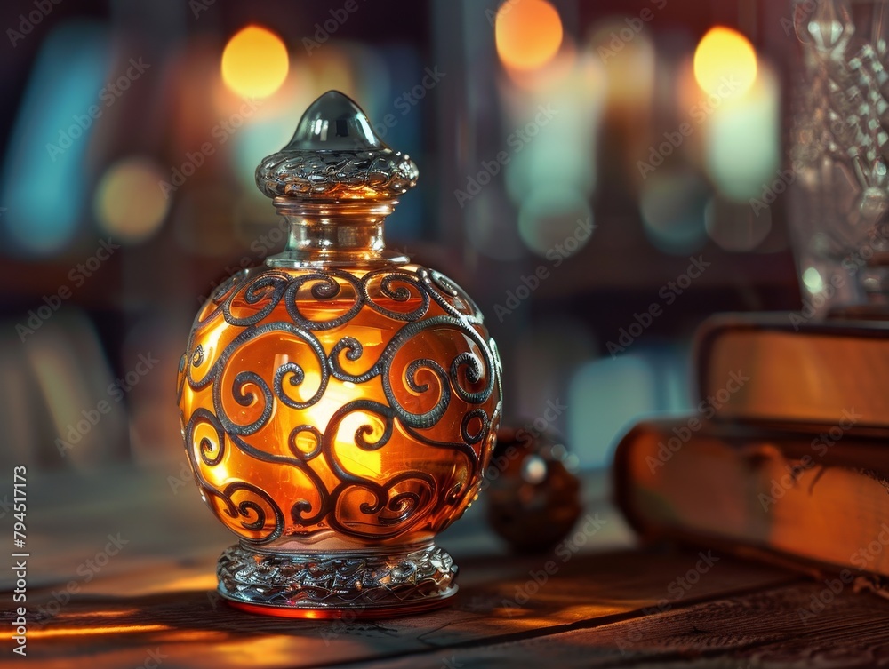 Ornate Glass Vase with Warm Lighting Ornate Glass Vase with Warm Lighting