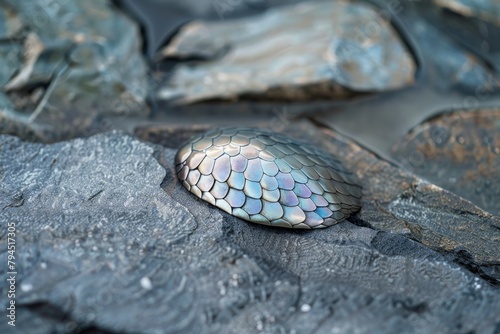 Iridescent Reptile Scales on Rocky Surface