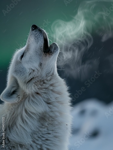 Howling Arctic Wolf in Snowy Landscape