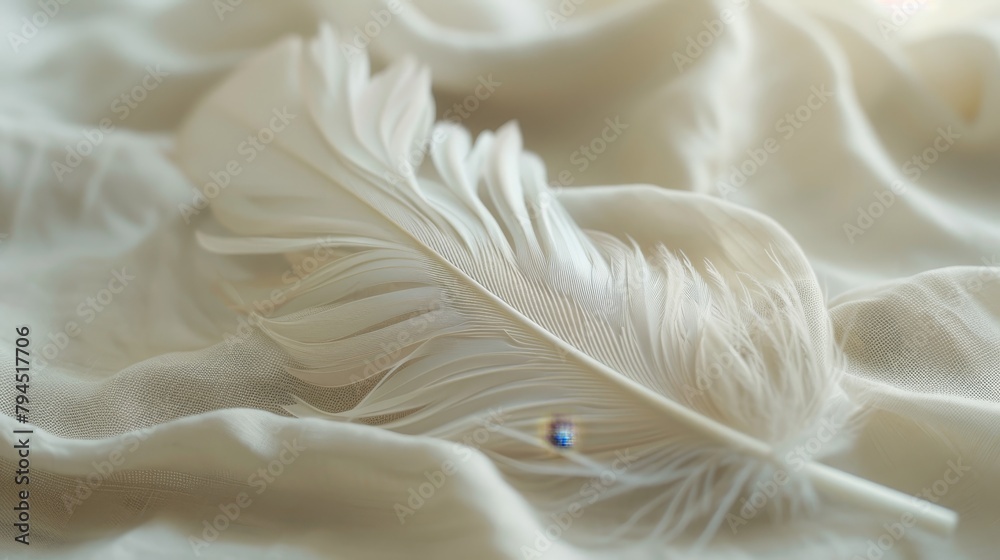 Delicate feather on soft fabric Delicate feather on soft fabric