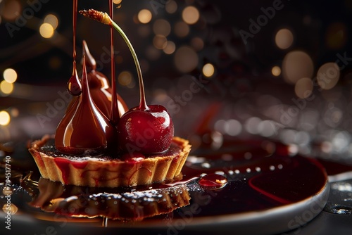 Decadent dessert with cherries and chocolate photo