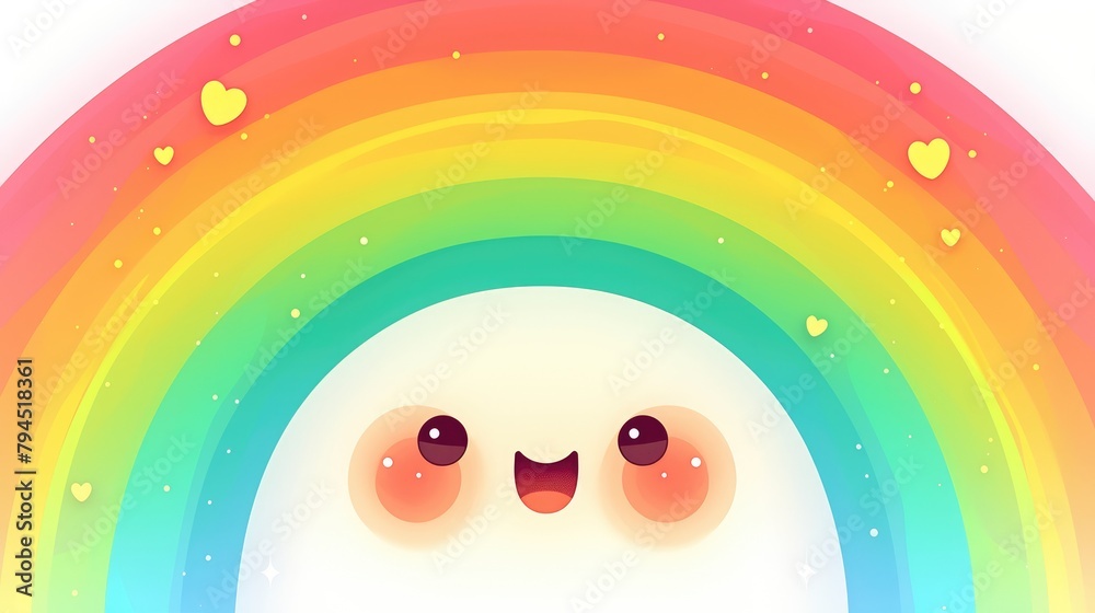 A charming laughing emoji set against a white background adorned with a rainbow color scheme is portrayed in a delightful 2d illustration A charming laughing emoji set against a white background adorned with a rainbow color scheme is portrayed in a delightful 2d illustration