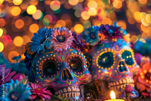 Vibrant Dia de los Muertos Skull Decorations © Balaraw