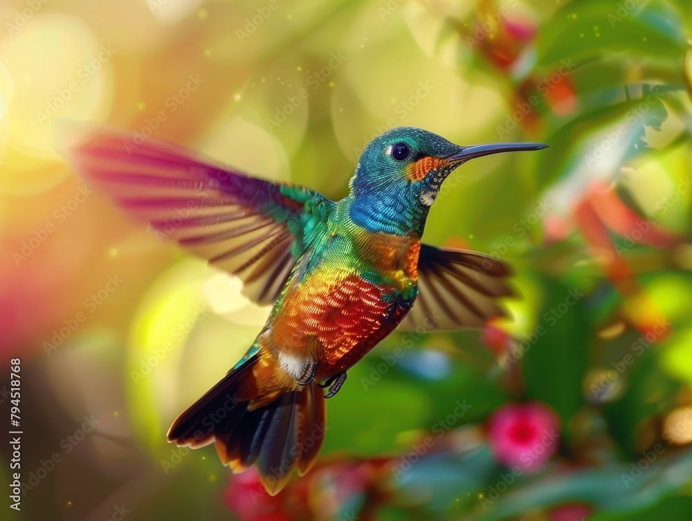 Fototapeta premium Vibrant Hummingbird in Tropical Foliage