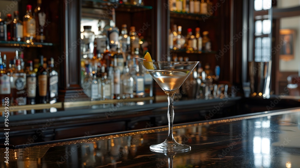 A dry martini on a bar, fancy bar