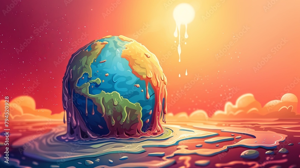 Melting planet earth global warming environment concept drawing ...