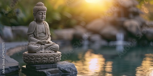 Buddha statue in the garden with soft focus and vintage tone