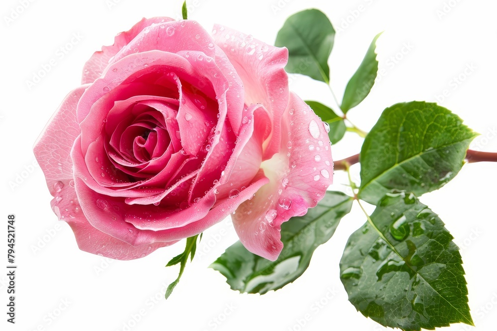 Vibrant pink rose with water droplets