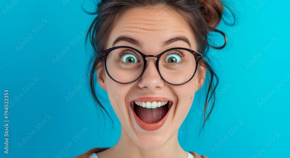 Excited young woman with glasses