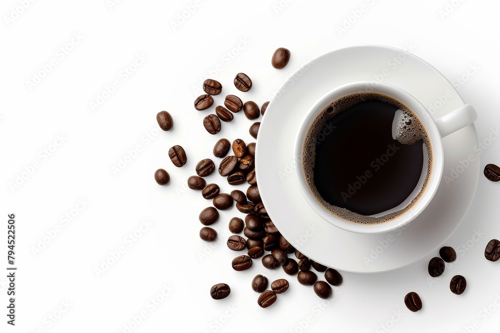 Freshly brewed coffee with coffee beans Freshly brewed coffee with coffee beans