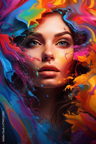 Vibrant abstract portrait with colorful paint splashes © Balaraw
