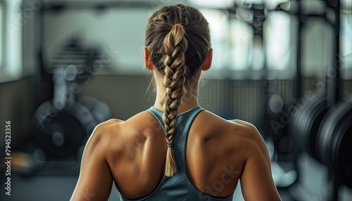 Woman with braided hair doing workout, facing away, embracing strength and determination 💪🏋️‍♀️ #Empowerment #FitnessJourney