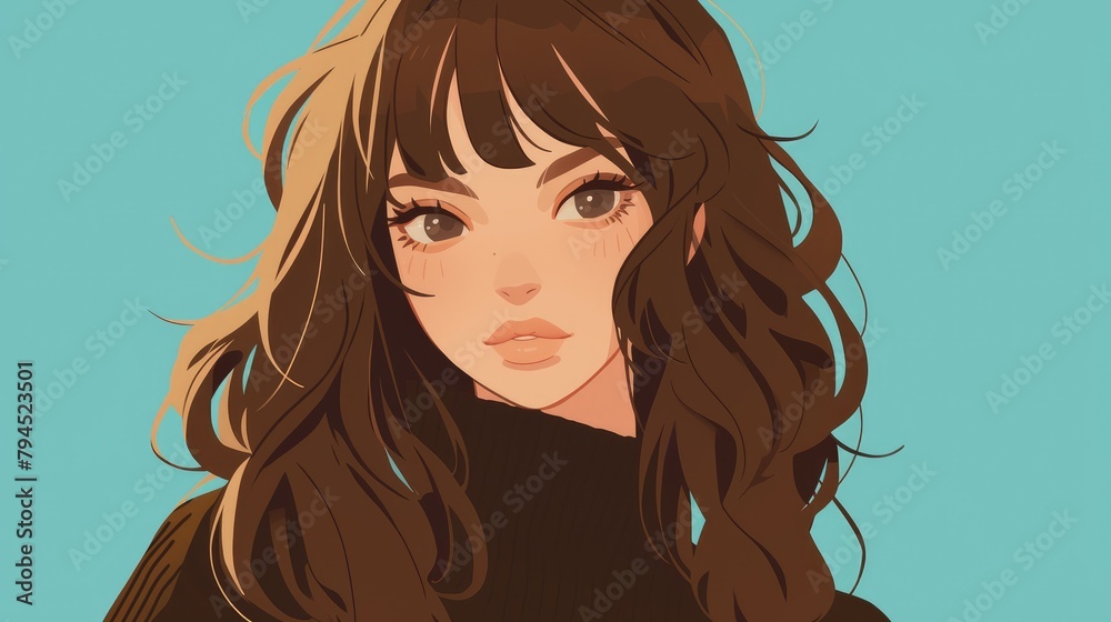 An isolated 2d illustration of a woman sporting brown hair as her avatar An isolated 2d illustration of a woman sporting brown hair as her avatar
