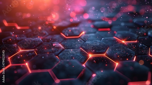 Abstract image of a blue and red glowing hexagonal pattern representing futuristic technology. 