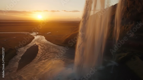 view of the waterfall at sunset