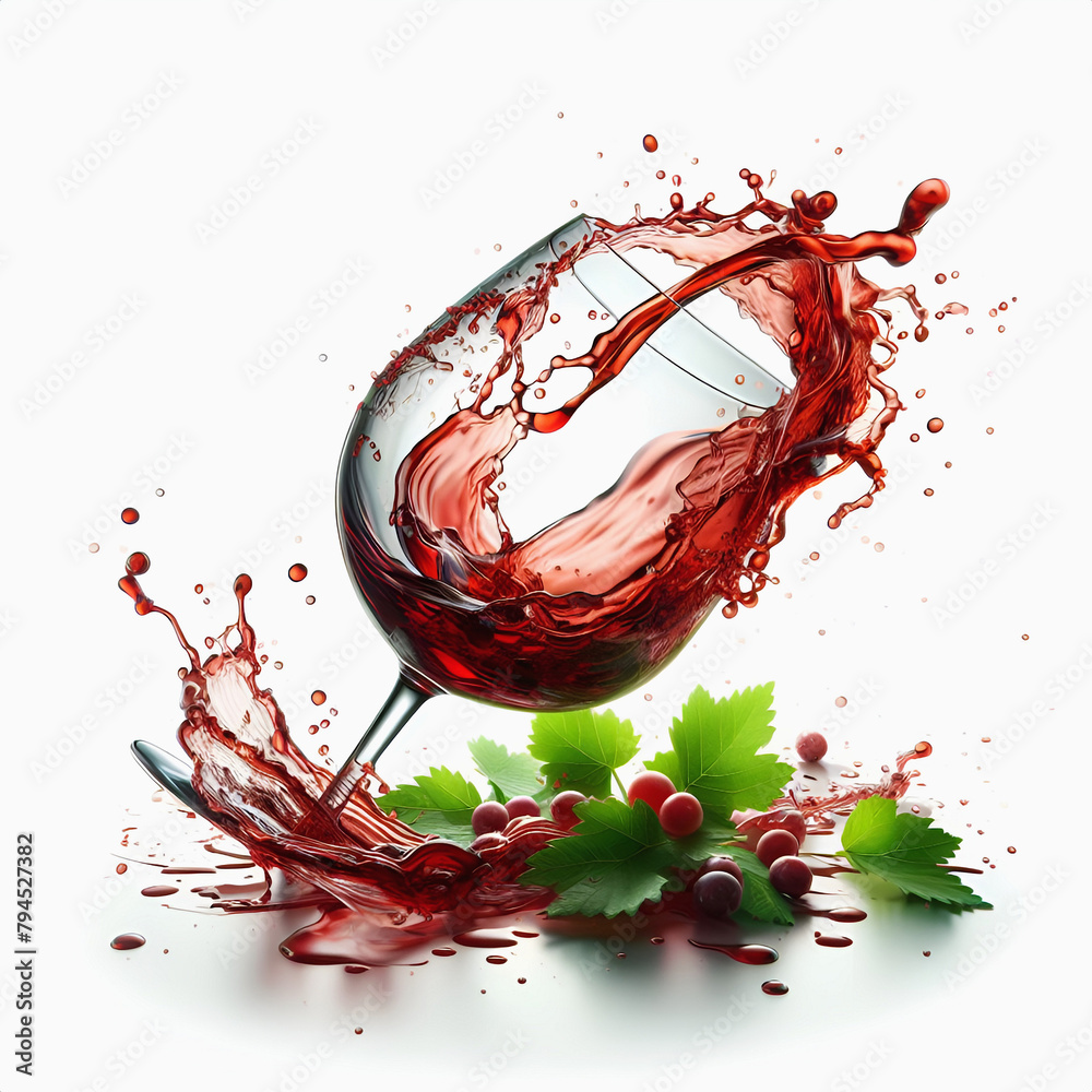 Fototapeta premium Copa de vino derramada - Efecto Splash - Fondo blanco