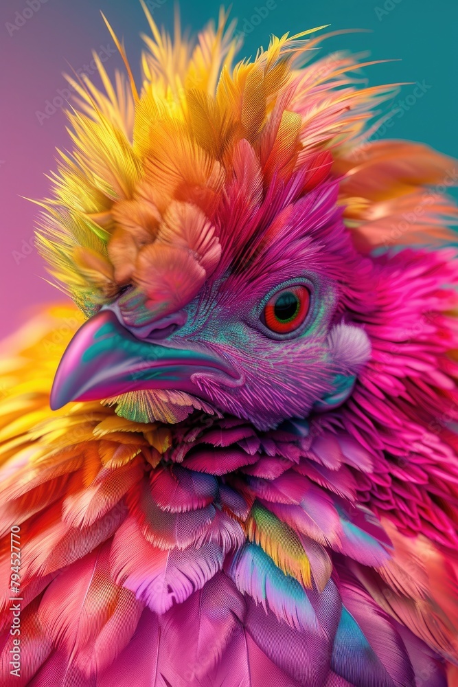 Macro shot of a colorful parrot bird on a colorful background