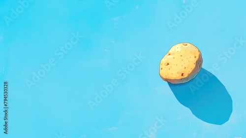 A vibrant 2d illustration showcasing a solo potato set against a striking blue backdrop