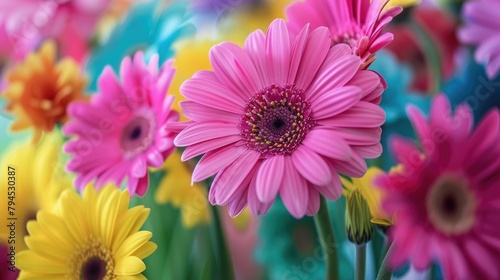 Background vibrant fresh colorful flowers for postcard