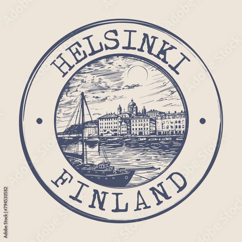 Helsinki, Finland Stamp City Postmark. Silhouette Postal Passport. Round Vector Icon. Vintage Postage Design.	
