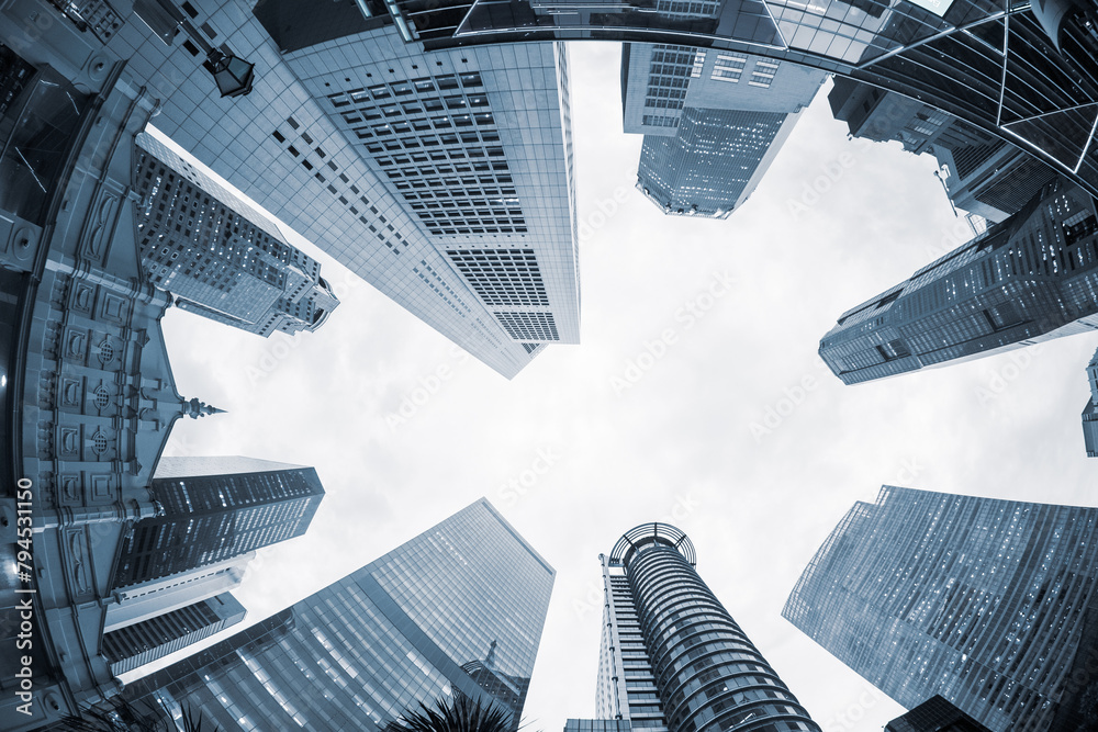 Fototapeta premium Skyscrapers view from ground, business concept with copy space