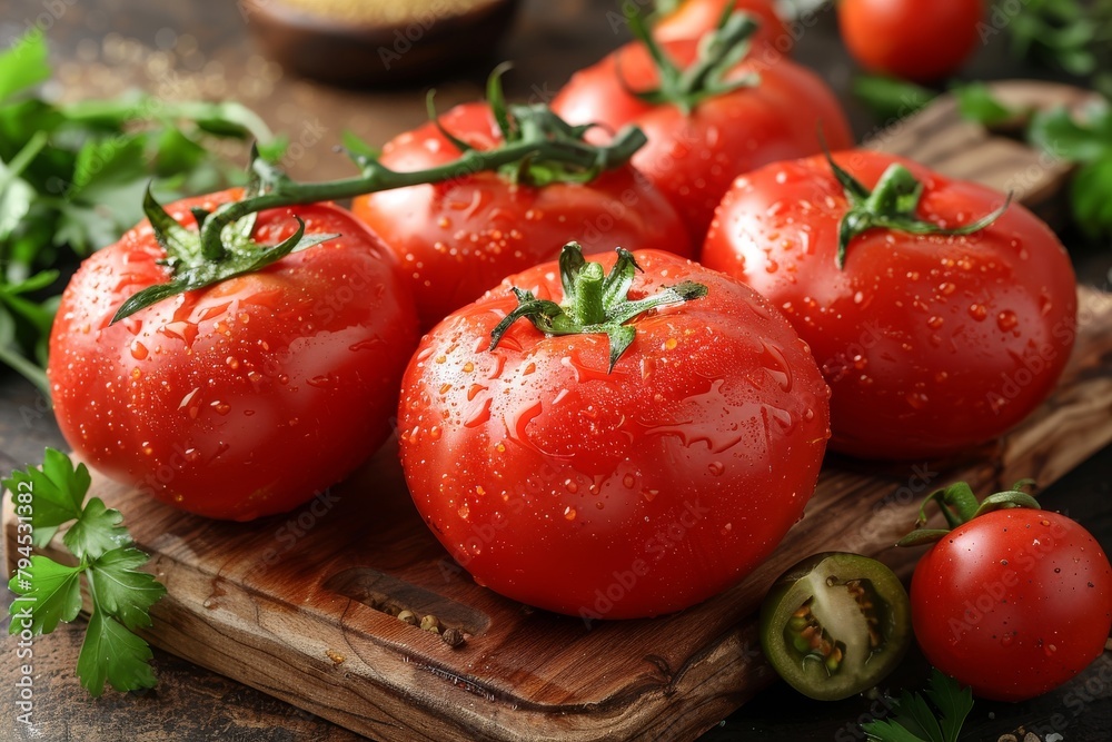 Bunch of Tomatoes on Cutting Board Bunch of Tomatoes on Cutting Board