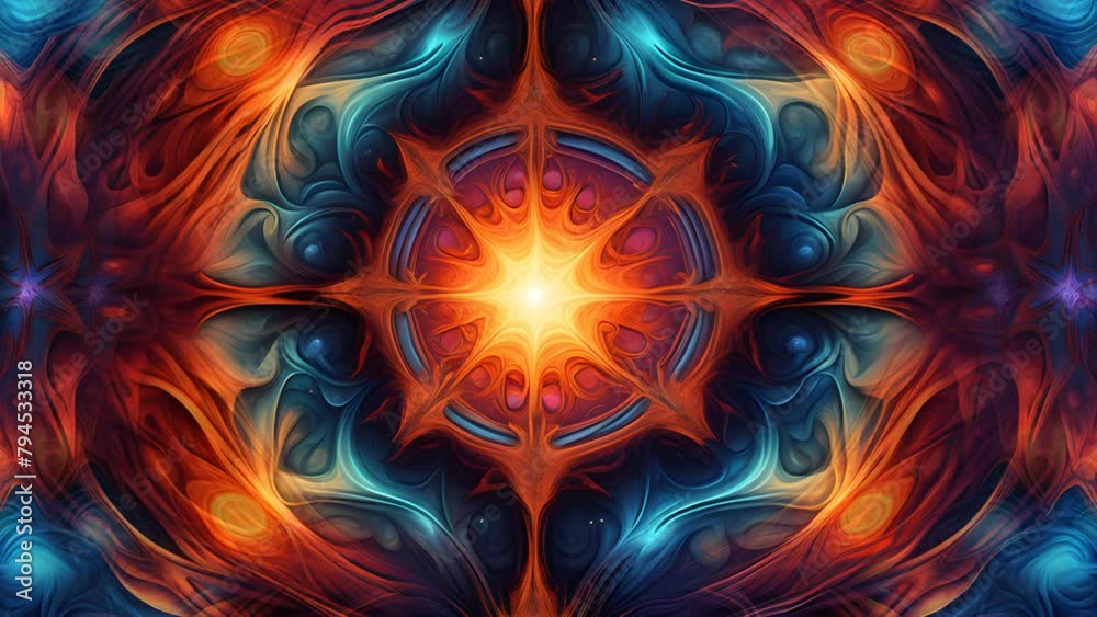 Lively mandala in bold colours designed for meditation and replenishment of spiritual energy, useful against stress