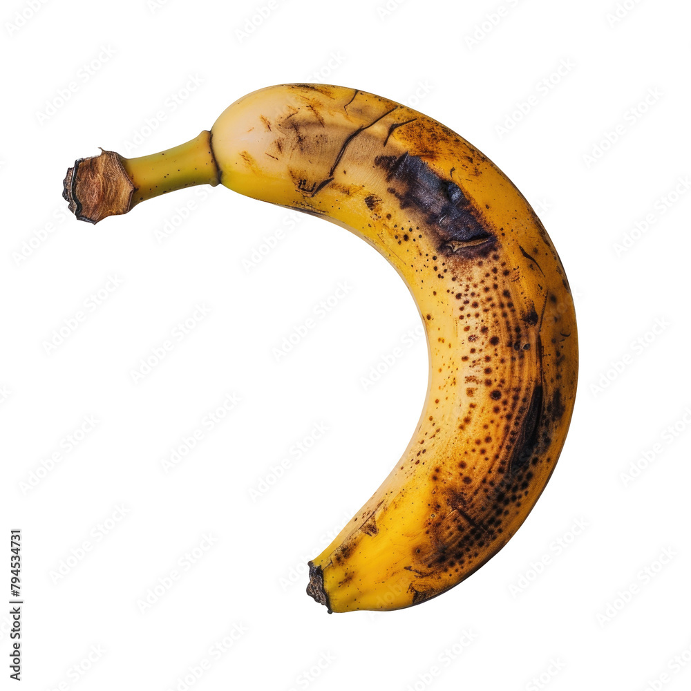 A ripe banana resting on a transparent background