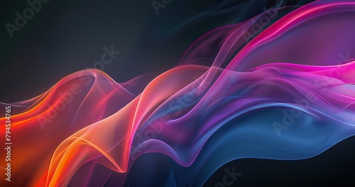 an abstract image with bright colors coming across a black background,, in the style of smooth curves, light pink and dark indigo, c-mount lens, sky-blue and orange