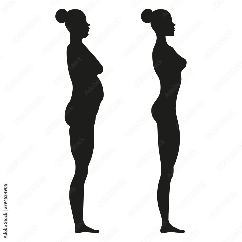 Overweight and fit woman's side Overweight and fit woman's side