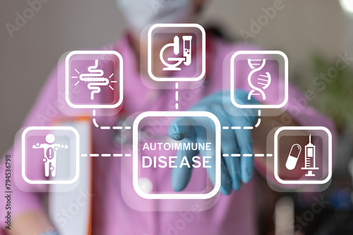 Doctor using virtual touch screen presses inscription: AUTOIMMUNE DISEASE. Autoimmune Disease Medical concept. © wladimir1804