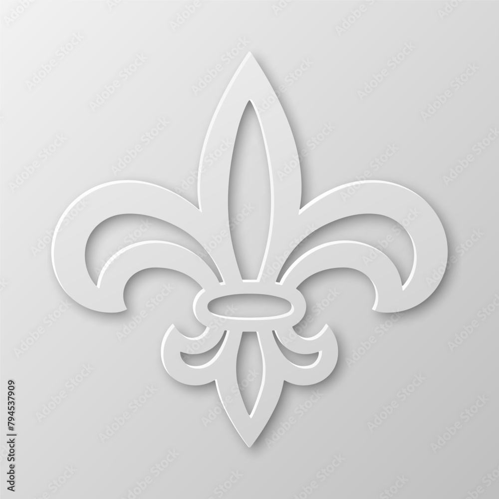 Vector Realistic Paper 3d Fleur De Lis Closeup on White Background. Heraldic Lily Sign, Vector Illustration Vector Realistic Paper 3d Fleur De Lis Closeup on White Background. Heraldic Lily Sign, Vector Illustration