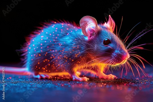 Colorful glowing neon rat mouse animal copy space for text © Rayhanbp