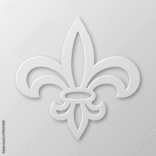 Vector Realistic Paper 3d Fleur De Lis Closeup on White Background. Heraldic Lily Sign, Vector Illustration